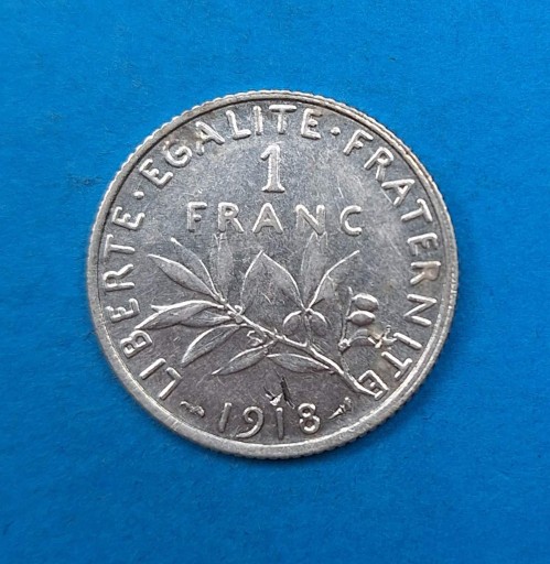Zdjęcie oferty: Francja 1 frank 1918, dobry stan, srebro 0,835