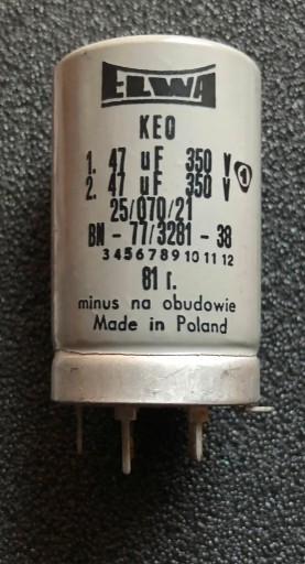 Zdjęcie oferty: 47uF + 47uF 350V KEO Kondensator elektrolit ELWA