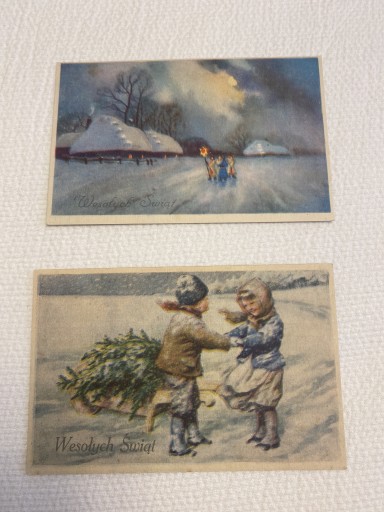 Zdjęcie oferty: Pocztówki z początku lat 50-tych Boże Narodzenie