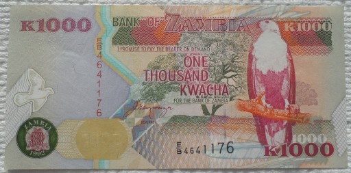 Zdjęcie oferty: Zambia 1000 kwacha 1992 Ptak Orzeł Rolnictwo