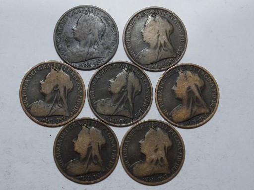 Zdjęcie oferty: Anglia 7 monet 1 pens 1895-1901 rok -A40