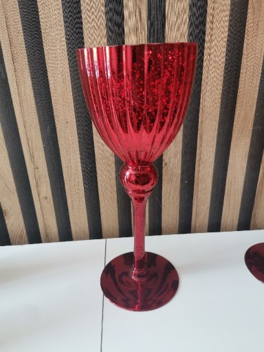 Zdjęcie oferty: Ozdobny czerwony świecznik kielich Glamour Wysoki 30 cm
