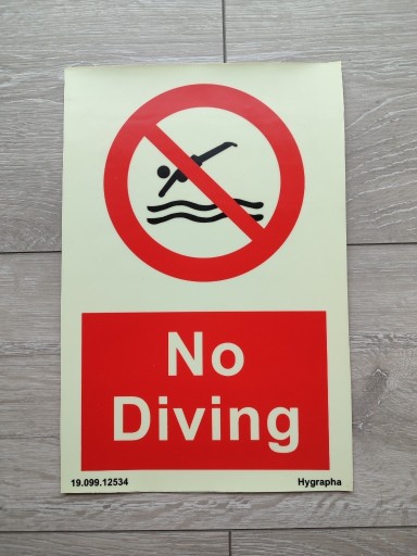 Zdjęcie oferty: Znak No diving na basen naklejka samoprzylepna