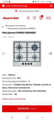 Zdjęcie oferty: Plyta gazowa siemens eg6b5hb60