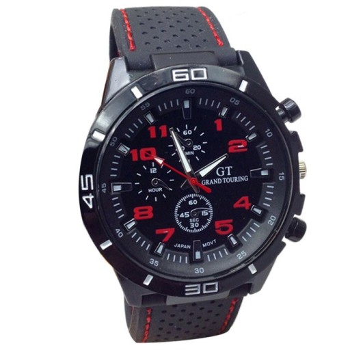 Zdjęcie oferty: Meski elegancki zegarek z czerwonym szyciem paska