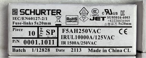 Zdjęcie oferty: Bezpiecznik ceramiczny SCHURTER F5AH250V