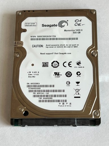 Zdjęcie oferty: Seagate 500GB HDD 2,5 ST9500325AS  NR 01