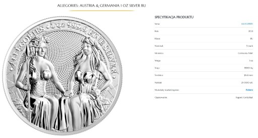 Zdjęcie oferty: Moneta Germania Allegories 2021 srebro 999