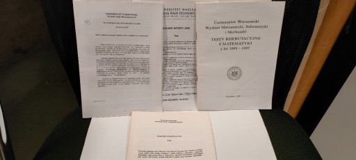 Zdjęcie oferty: Testy rekrutacyjne z matematyki 1992-97 UW