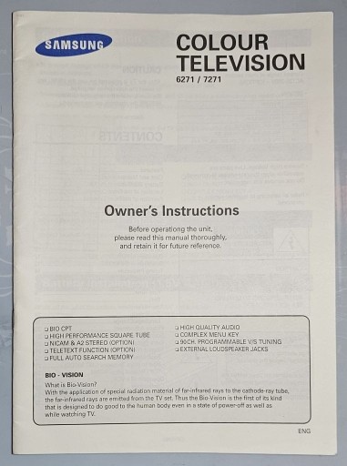 Zdjęcie oferty: SAMSUNG CK6271/CK7271 instrukcja EN odbiorników TV