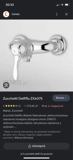 Zdjęcie oferty: Bateria prysznicowa Zucchetti Delfi flu