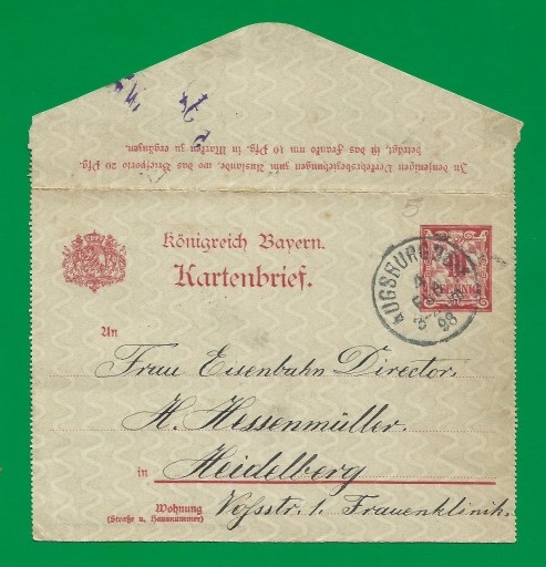Zdjęcie oferty: E 50. LIST, BAYERN, NIEMCY, 1898 R. KARTENBRIEF.