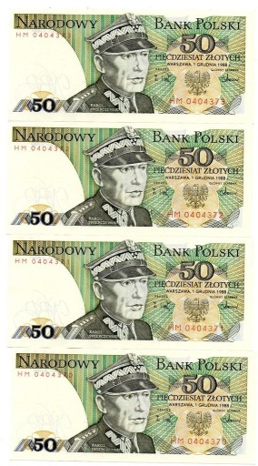 Zdjęcie oferty: 4 banknoty 50 zł, Świerczewski 1988