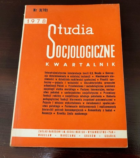 Zdjęcie oferty: Studia socjologiczne kwartalnik 3 (70) 1978