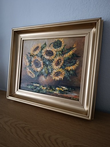 Zdjęcie oferty: Obraz olejny Słoneczniki w złotej ramie