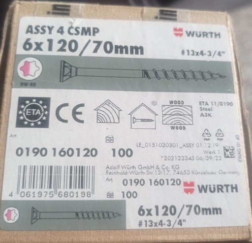 Zdjęcie oferty: Wkręty Würth ASSY 4 CSMP 6x120/70