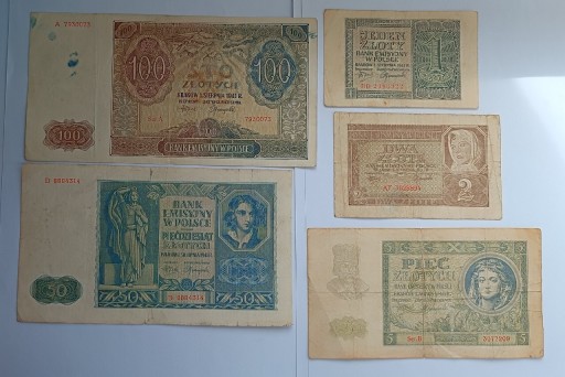 Zdjęcie oferty: 1,2,5,50,100 złotych 1941 zestaw 