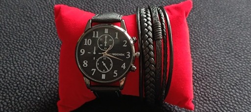 Zdjęcie oferty: Czarny zegarek+bransoletka męska 