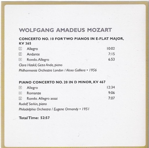 Zdjęcie oferty: MOZART Piano concertos HASKIL, ANDA, SERKIN