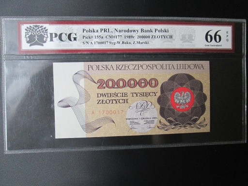Zdjęcie oferty: Banknot 200 000 złotych 1989r PCG 66 EPQ .