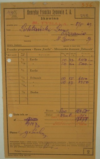 Zdjęcie oferty: Skawina Franck 1947 filia Sosnowiec Kawy 