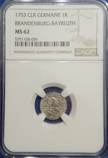 Zdjęcie oferty: 1 krajcar 1753 r. Brandenburgia-Bayreuth NGC MS62