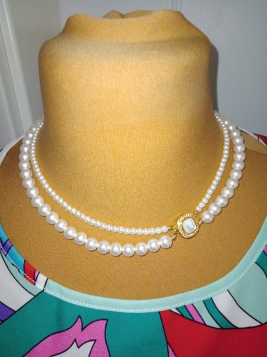 Zdjęcie oferty: Naszyjnik kolia dwurzędowa z pereł shell muszlowych biały + pudełko