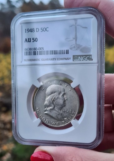 Zdjęcie oferty: Srebrna moneta USA 50 Cent Franklin 1948 NGC AU50