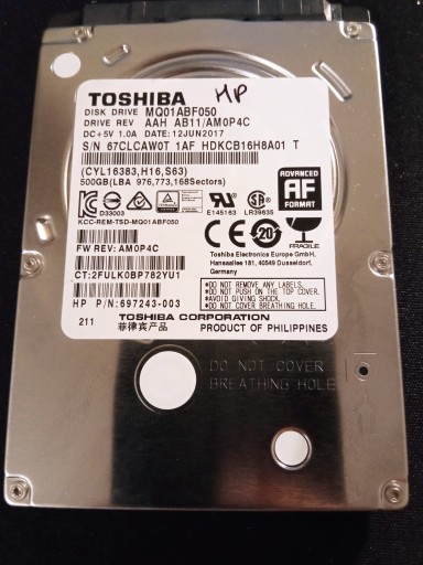 Zdjęcie oferty: Dysk HDD 2,5" 500GB Toshiba 100% sprawny