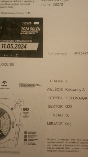 Zdjęcie oferty: Bilet Speedway Grand Prix of Poland 2024-Warszawa