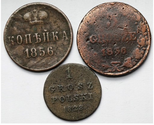 Zdjęcie oferty: 1 grosz polski 1828, 3 gr. 1836, 1 kopiejka 1856