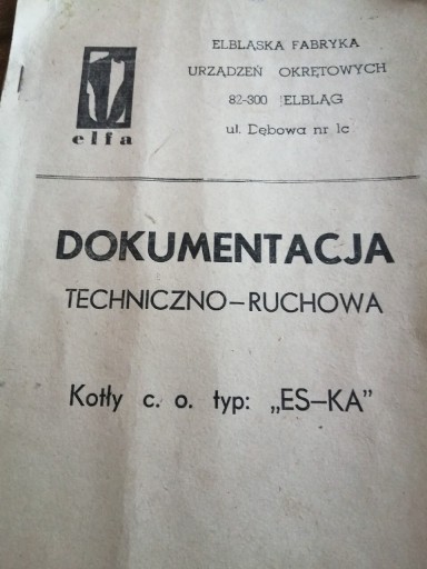 Zdjęcie oferty: DTR Kotły C.O typ. Es-ka Elfa  Elbląg 1977r. PRL