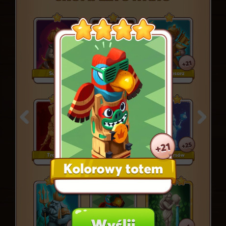 Zdjęcie oferty: Kolorowy Totem Posągi Coin Master Karta