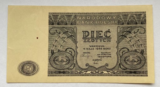 Zdjęcie oferty: Banknot 5 złotych z 1946 roku.