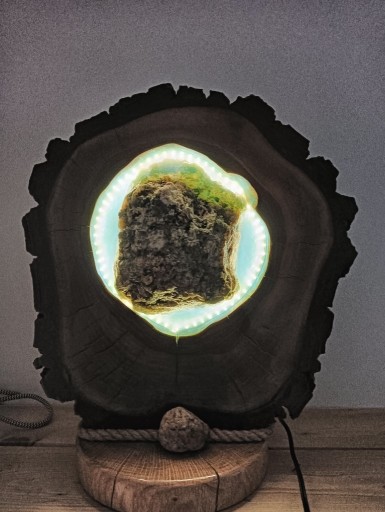 Zdjęcie oferty: Lampa LED,w plastrze drewna z żywicą.