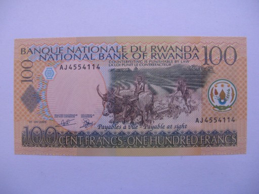 Zdjęcie oferty: Rwanda - 100 Francs - 2003 - P29 - St.1