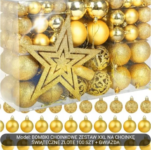 Zdjęcie oferty: Zestaw 100 szt Bombek Choinkowych z Zawieszką na Choinkę Nietłukące Gwiazda