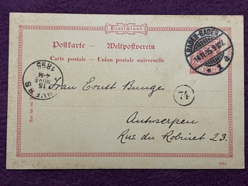 Zdjęcie oferty: Karta korespondencyjna 1895 r. Baden-Baden