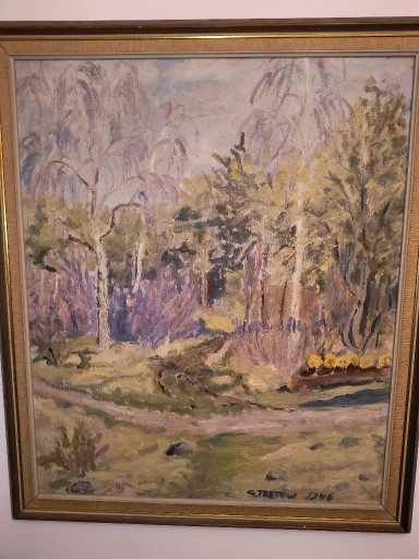 Zdjęcie oferty: Obraz z 1946 roku. Olej na desce. Rama w dobrym stanie.