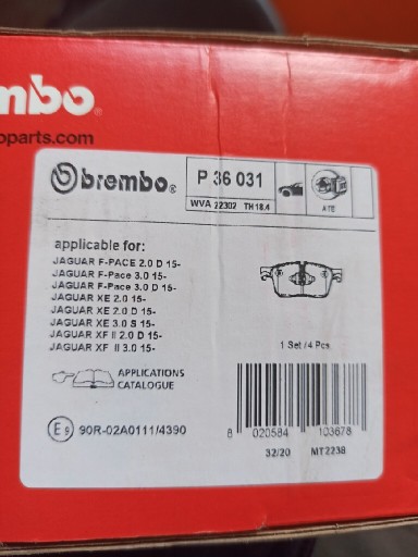 Zdjęcie oferty: P36031 Klocki hamulcowe BREMBO Jaguar XF XE 15- 