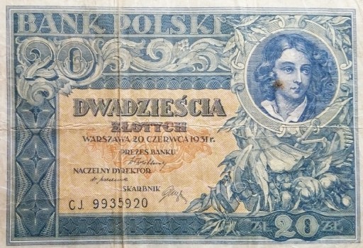 Zdjęcie oferty: Stary banknot Polska 20 zł 1931 r Rzeczpospolita 
