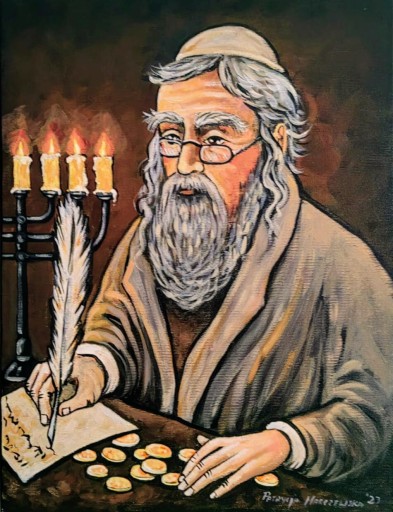 Zdjęcie oferty: Malowany obraz Żyda liczącego pieniądze.