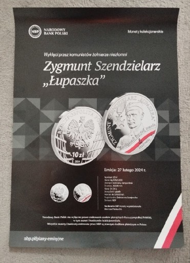 Zdjęcie oferty: Plakat - Ogłoszenie NBP do monety 10 zł ŁUPASZKA