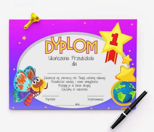 Zdjęcie oferty: DYPLOM UKOŃCZENIA PRZEDSZKOLA A4- różne wzory 