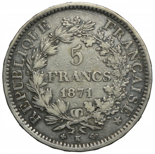 Zdjęcie oferty: HERKULES, 5 Franków 1871 K, BORDEAUX