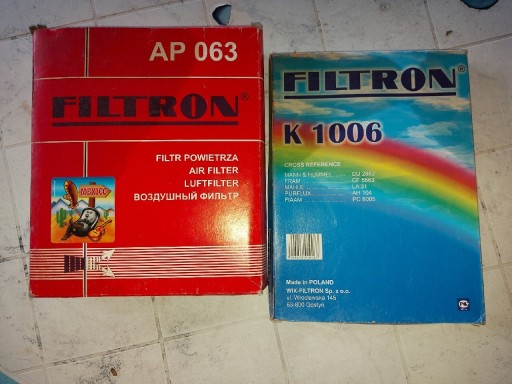 Zdjęcie oferty: Filtr powietrza/kabiny Filtron AP063 i K1006 nowe.