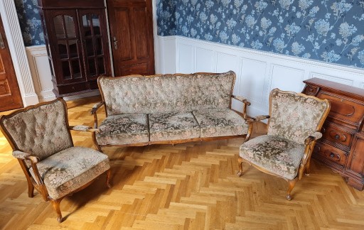 Zdjęcie oferty: Zestaw kanapa fotele stylizowany ludwik gięte nogi