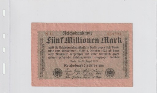Zdjęcie oferty: 5 000 000 Mark Seria N 11   INFLACJA 1923