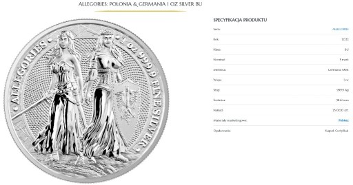 Zdjęcie oferty: Moneta Germania Allegories 2022 srebro 999