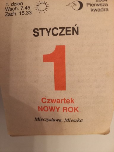 Zdjęcie oferty: Oryginalna kartka z kalendarza 2004